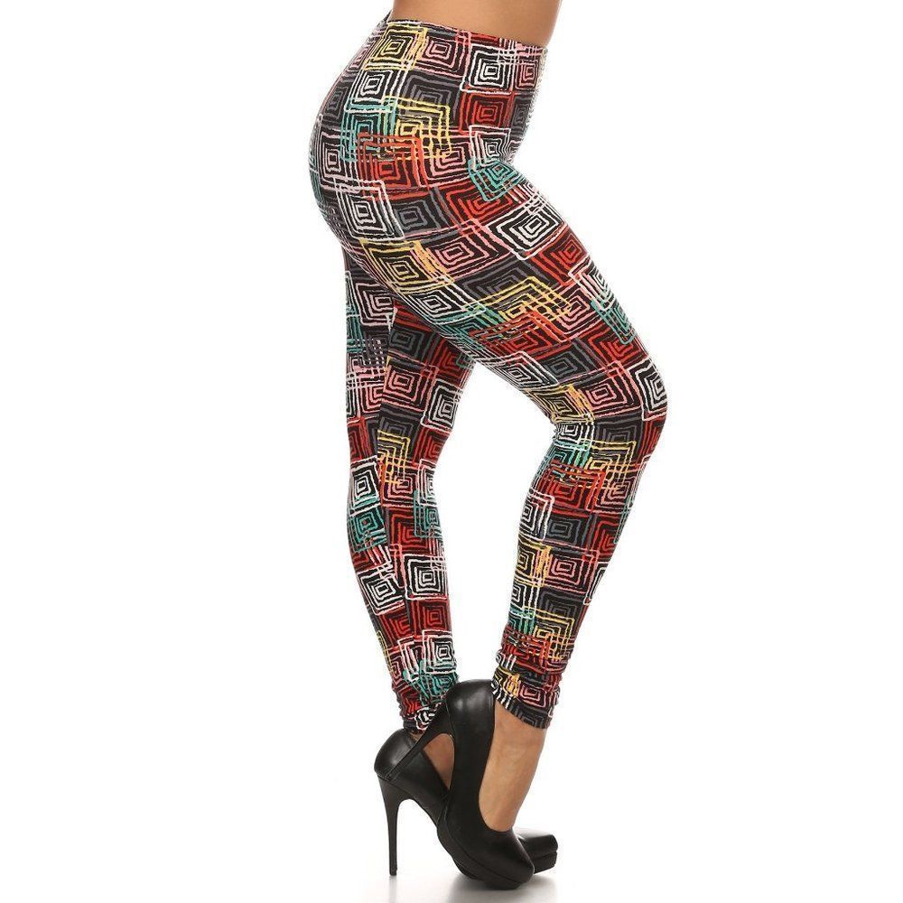 (Plus) Curvy Black Multi Abstract Geometric Pattern Print Leggings